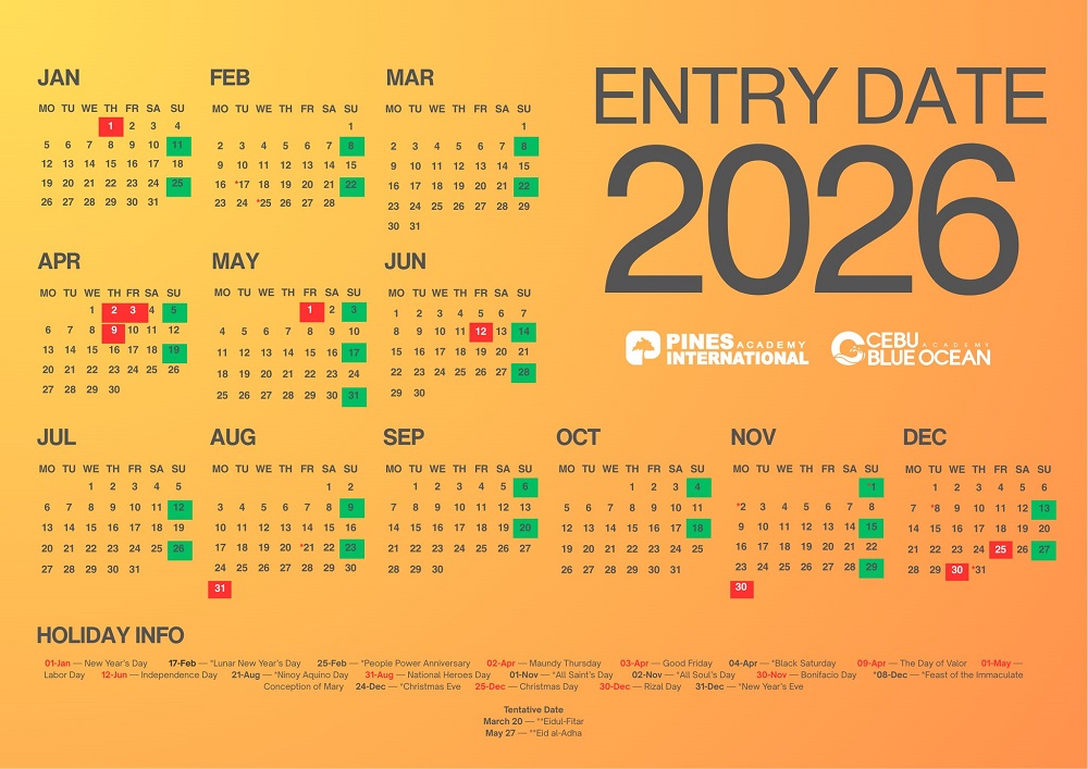 Lịch nghỉ lễ trường Anh ngữ PINES 2026 