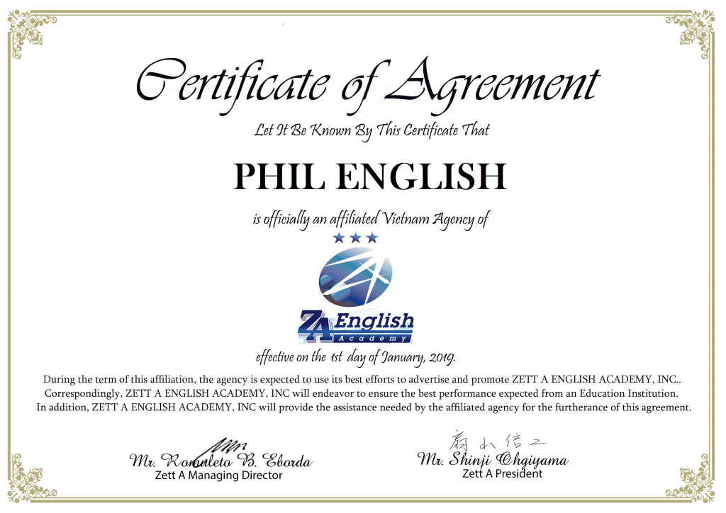 ZA ENGLISH Agent Certificate